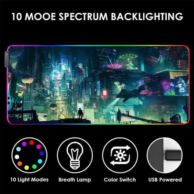 Alt view image 5 of 6 - KEHIPI RGB Mouse Pad, XXL LED Gaming Mouse Mat Heavy Duty Anty Slip 35.4 * 15.7 Inches greencity