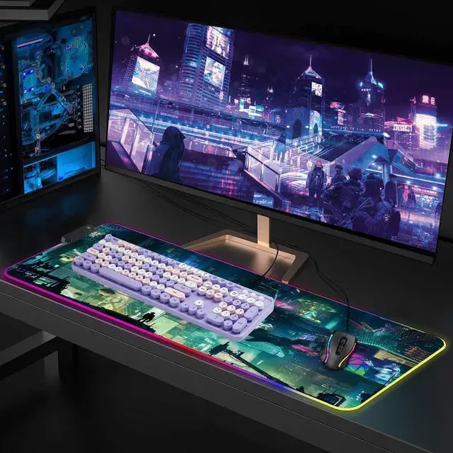 Alt view image 6 of 6 - KEHIPI RGB Mouse Pad, XXL LED Gaming Mouse Mat Heavy Duty Anty Slip 35.4 * 15.7 Inches greencity