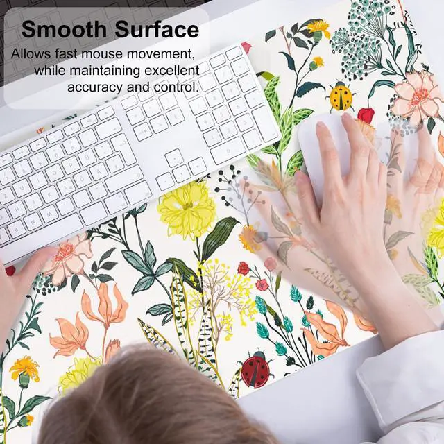 Alt view image 4 of 7 - KEHIPIFloral Large Mouse Pad, Colorful Desk Mat for Desktop, Women Girls Desk Accessories Office Décor, PU Leather Waterproof Big Gaming Mousepad, Blooming Flowers Desk Pad Computer Mat, 31.5" x 15.7"