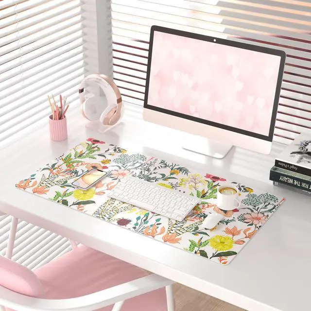 Alt view image 2 of 7 - KEHIPIFloral Large Mouse Pad, Colorful Desk Mat for Desktop, Women Girls Desk Accessories Office Décor, PU Leather Waterproof Big Gaming Mousepad, Blooming Flowers Desk Pad Computer Mat, 31.5" x 15.7"