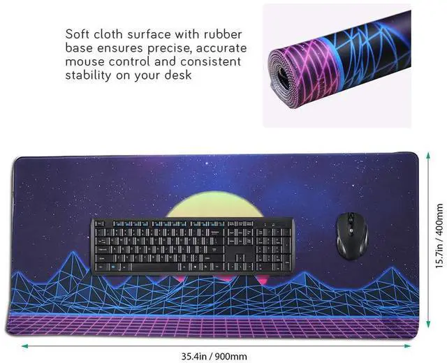 Alt view image 3 of 7 - KEHIPI Large Gaming Mouse Pad, Extended XXL Desk Pad & Non-Slip Rubber Mat for Mice and Keyboard with Stitched Edges 90x40 zisesun011