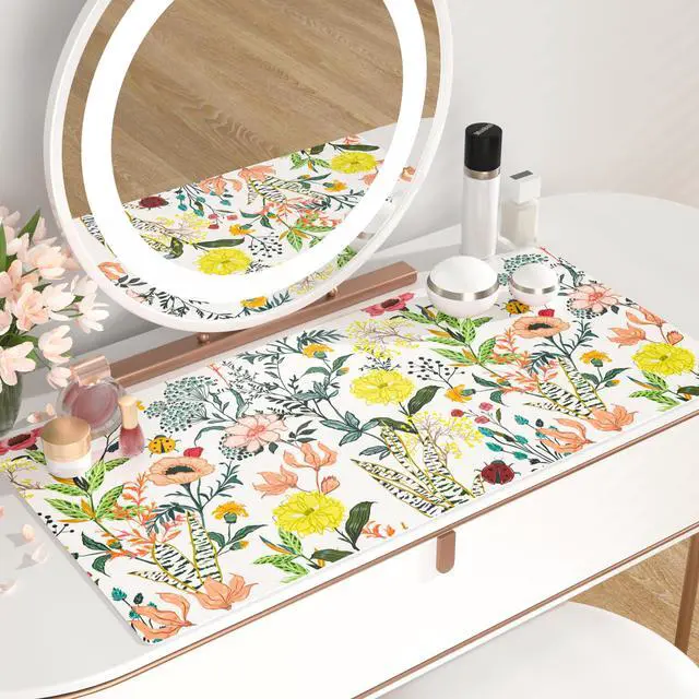 Alt view image 6 of 7 - KEHIPIFloral Large Mouse Pad, Colorful Desk Mat for Desktop, Women Girls Desk Accessories Office Décor, PU Leather Waterproof Big Gaming Mousepad, Blooming Flowers Desk Pad Computer Mat, 31.5" x 15.7"