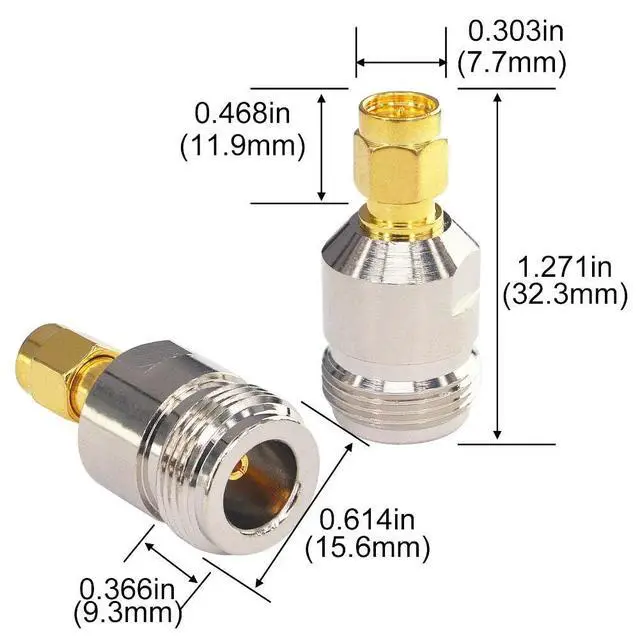 Alt view image 4 of 6 - KEHIPI RF Coax Antenna Adapter N Type Female to SMA Male(Pin) Coaxial Cable Connector Converter for Antennas Broadcast Radios WiFi Pack of 2
