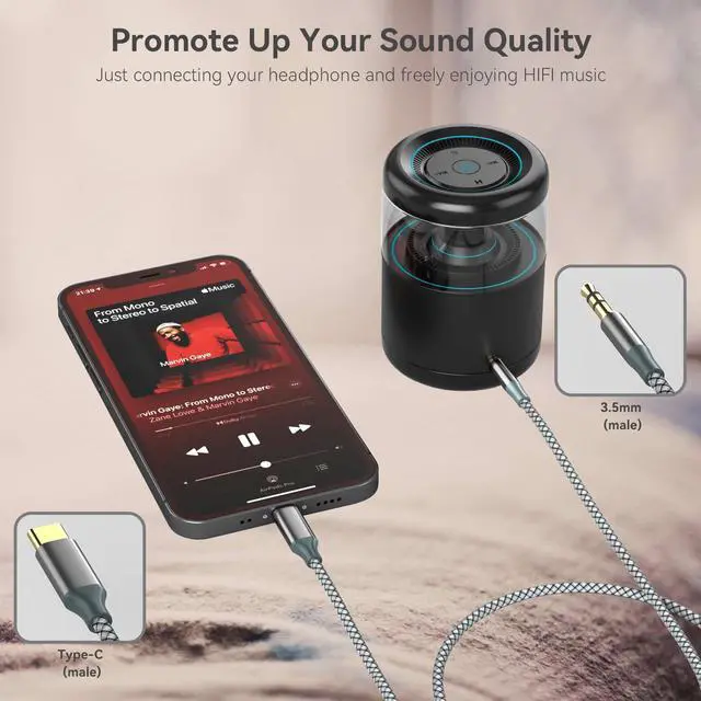 Alt view image 3 of 7 - KEHIPI USB C to 3.5mm Audio Aux Jack Cable, Type C to 3.5mm Headphone Car Stereo Cord Compatible with iPhone 15 Pro Max 15 Plus, Samsung Galaxy S21~24 Note 20, Pixel 4 5 XL, iPad Pro (Black, 3.3ft)