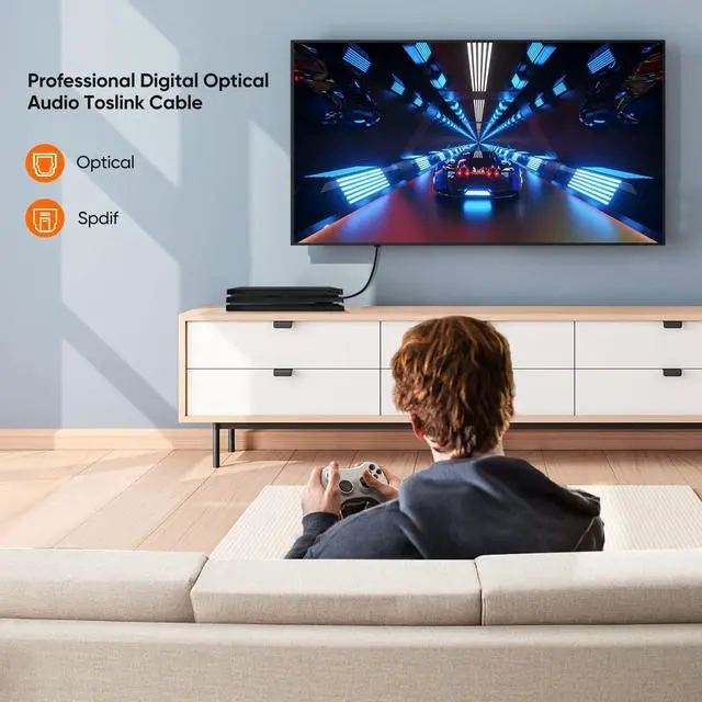 Alt view image 6 of 7 - KEHIPI Optical Digital Audio Cable 15FT 2-Pack, Thin Fiber Optic Gold Plated Optical S/PDIF Cord for Home Theater, Sound Bar, TV, PS4, Xbox, DVD/CD Player, Game Console& More, Black