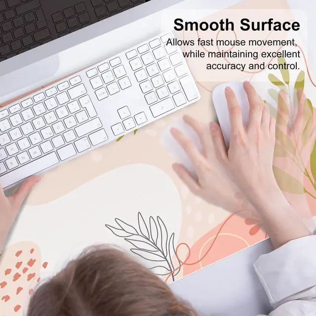 Alt view image 4 of 7 - KEHIPI Large Mouse Pad, Cute Desk Mat for Desktop, Women Girls Minimalist Pink Office Desk Accessories, PU Leather Waterproof Gaming Mousepad, Tropical Leaves Desk Pad Computer Mat, 31.5" x 15.7"