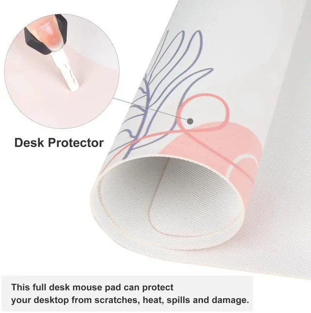 Alt view image 5 of 7 - KEHIPI Large Mouse Pad, Cute Desk Mat for Desktop, Women Girls Minimalist Pink Office Desk Accessories, PU Leather Waterproof Gaming Mousepad, Tropical Leaves Desk Pad Computer Mat, 31.5" x 15.7"