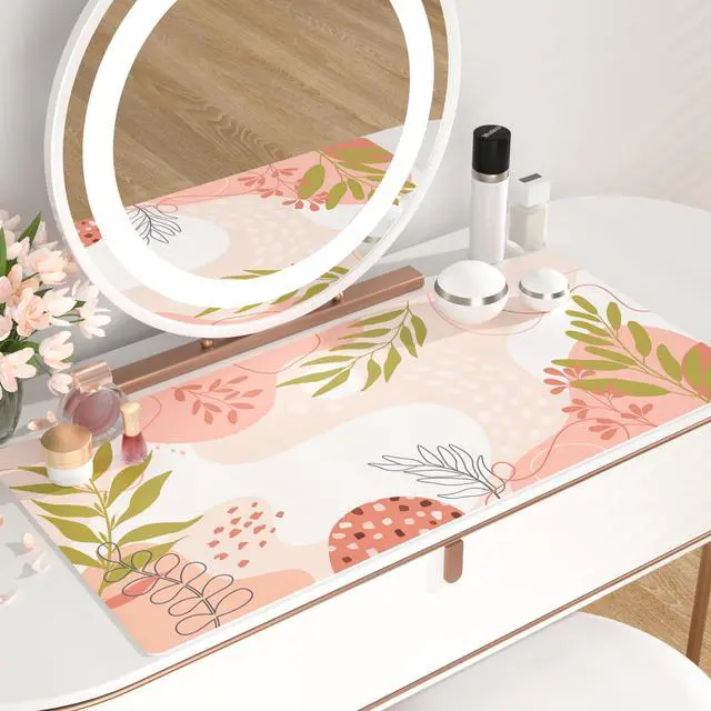 Alt view image 6 of 7 - KEHIPI Large Mouse Pad, Cute Desk Mat for Desktop, Women Girls Minimalist Pink Office Desk Accessories, PU Leather Waterproof Gaming Mousepad, Tropical Leaves Desk Pad Computer Mat, 31.5" x 15.7"