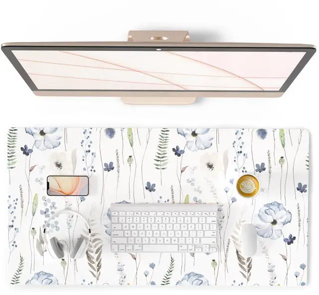 Main image of KEHIPI Large Mouse Pad for Desk, Floral Desk Mat for Desktop, Women Girls Office Décor Desk Accessories, PU Leather Waterproof Gaming Mousepad, Watercolor Flowers Desk Pad Computer Mat, 31.5" x 15.7"