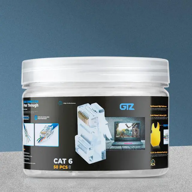 Alt view image 2 of 7 - KEHIPI Cat6 RJ45 Pass Through Connector 50-Pack - EZ Cat 6 Pass Through RJ45 Connectors - cat 6 connectors - Ethernet Connector - Ethernet Plug - for Solid or Stranded UTP Network Cable