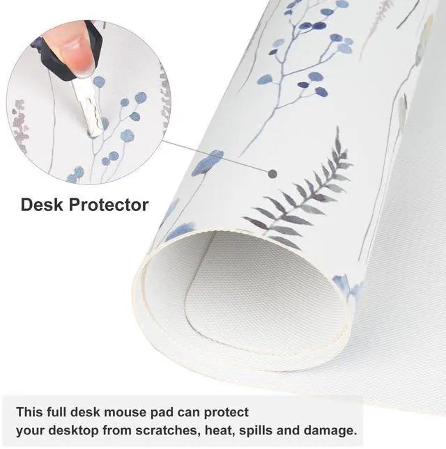 Alt view image 4 of 7 - KEHIPI Large Mouse Pad for Desk, Floral Desk Mat for Desktop, Women Girls Office Décor Desk Accessories, PU Leather Waterproof Gaming Mousepad, Watercolor Flowers Desk Pad Computer Mat, 31.5" x 15.7"