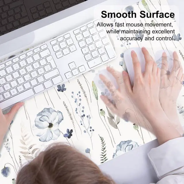 Alt view image 5 of 7 - KEHIPI Large Mouse Pad for Desk, Floral Desk Mat for Desktop, Women Girls Office Décor Desk Accessories, PU Leather Waterproof Gaming Mousepad, Watercolor Flowers Desk Pad Computer Mat, 31.5" x 15.7"
