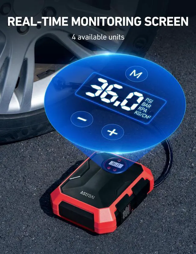 Alt view image 4 of 7 - KEHIPI Portable Air Compressor and Tire Inflator - 12V DC Auto Accessory with LED Light and Digital Display - 100PSI for Car, Bicycle and Other Tires