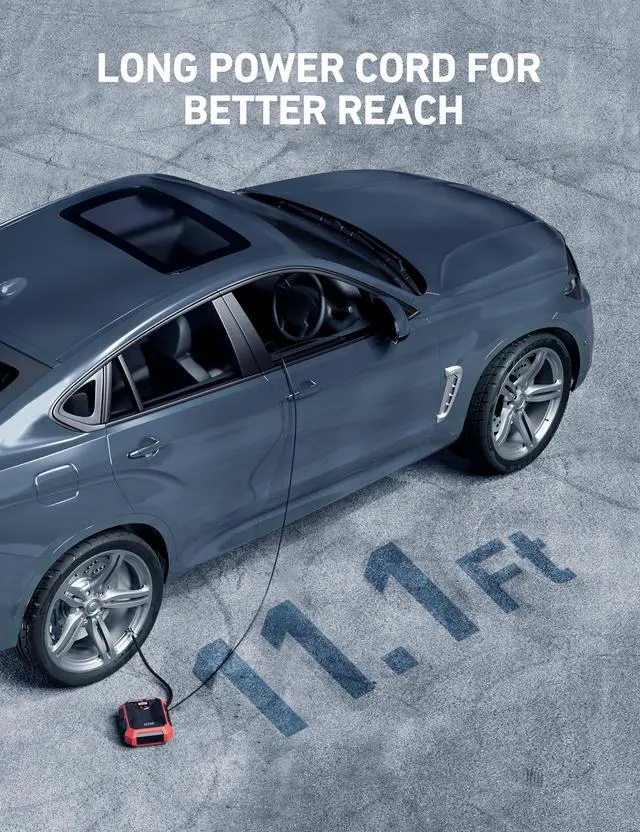 Alt view image 6 of 7 - KEHIPI Portable Air Compressor and Tire Inflator - 12V DC Auto Accessory with LED Light and Digital Display - 100PSI for Car, Bicycle and Other Tires