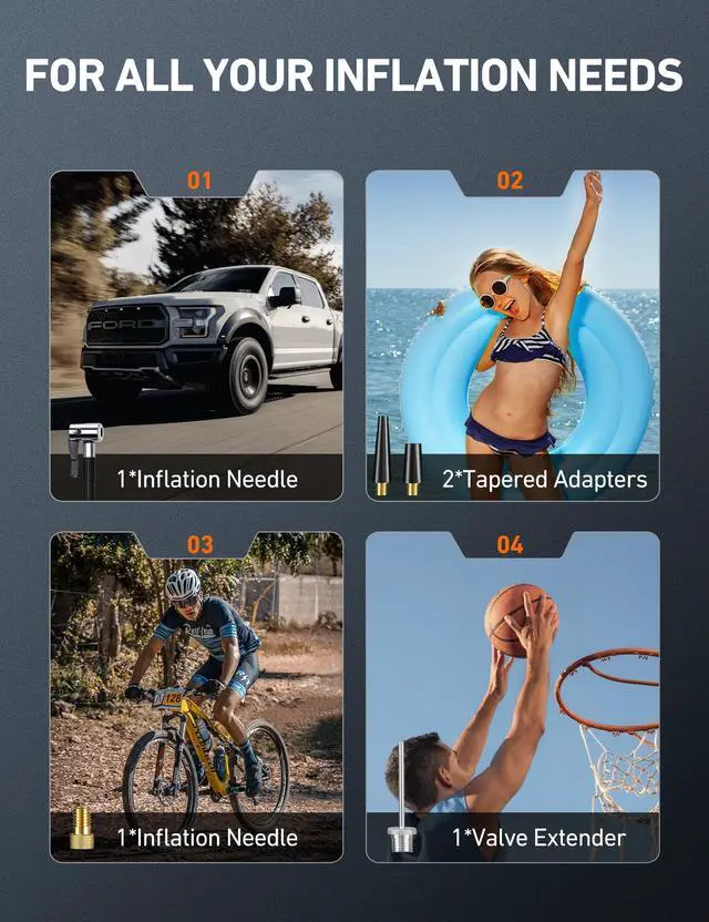 Alt view image 7 of 7 - KEHIPI Portable Air Compressor and Tire Inflator - 12V DC Auto Accessory with LED Light and Digital Display - 100PSI for Car, Bicycle and Other Tires