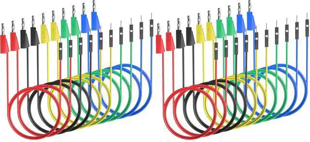 Main image of KEHIPI Stackable Banana Plug to Breadboard Male Jumper Wires Soft Flexible Silicone Test Leads for Electrical Testing (Pack of 2)