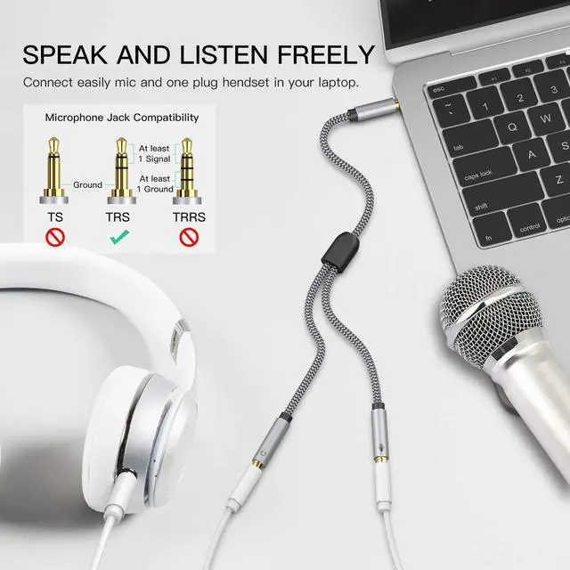 Alt view image 7 of 7 - KEHIPI Long Headset Splitter Cable 5ft - 3.5mm TRRS Headphone Mic Splitter for Headset with Separate Headphone & Mic Compatible with PC, PS4, Xbox, Laptop, Smartphone (Not for 2 Headphones)