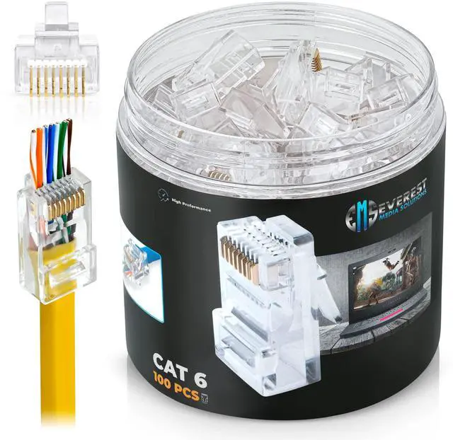 Main image of KEHIPI Cat6 RJ45 Pass Through Connector 100-Pack - EZ Cat 6 Pass Through RJ45 Connectors - cat 6 connectors - Ethernet Connector - Ethernet Plug - for Solid or Stranded UTP Network Cable