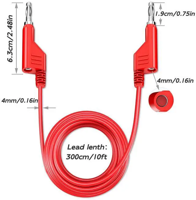 Alt view image 2 of 5 - KEHIPI 5PCS Stackable Banana to Banana Plug Test Leads Soft Electrical Test Cable Wire 10ft/3m for Multimeter 1000V 15A