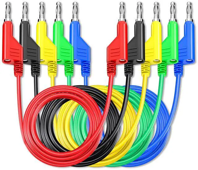 Main image of KEHIPI 5PCS Stackable Banana to Banana Plug Test Leads Soft Electrical Test Cable Wire 6.56ft/2m for Multimeter 1000V 15A