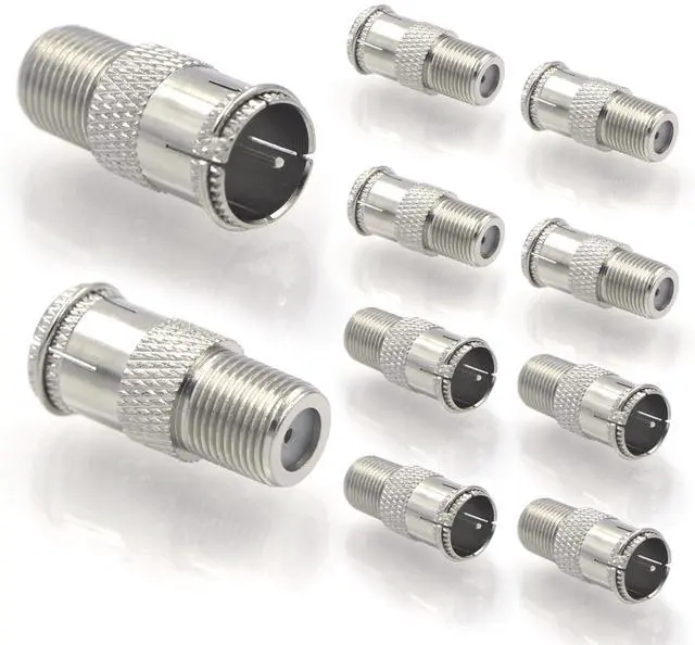 Main image of KEHIPI Coaxial Cable Quick Connector, Quick Push On Male to F-Type Female Coax Extender Nickel Plated Adapter for RG6 Coaxial Cable, RV, Satellite Dish, TV, 10 Pack