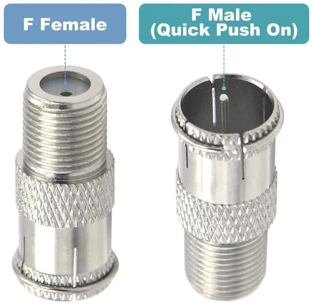 Alt view image 2 of 6 - KEHIPI Coaxial Cable Quick Connector, Quick Push On Male to F-Type Female Coax Extender Nickel Plated Adapter for RG6 Coaxial Cable, RV, Satellite Dish, TV, 10 Pack