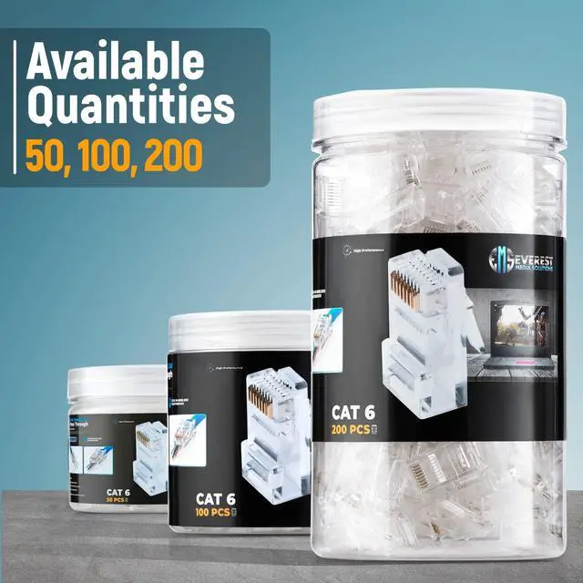 Alt view image 6 of 7 - KEHIPI Cat6 RJ45 Pass Through Connector 50-Pack - EZ Cat 6 Pass Through RJ45 Connectors - cat 6 connectors - Ethernet Connector - Ethernet Plug - for Solid or Stranded UTP Network Cable