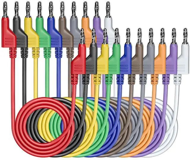 Main image of KEHIPI 10PCS Stackable Banana to Banana Plug Test Leads Soft Electrical Test Cable Wire 3.3ft/1m for Multimeter 1000V 15A