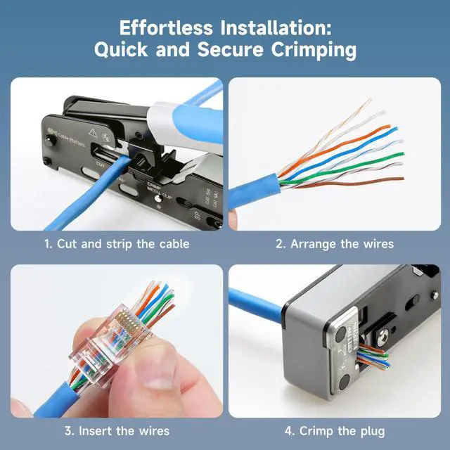 Alt view image 5 of 7 - KEHIPI 200-Pack Cat 6 Pass Through RJ45 Connectors, 50µ Gold Plated (Cat 6 Ends / Cat6 Connector /RJ45 Modular Plugs/Ethernet Plugs/Network Connector) for Solid or Stranded UTP Ethernet Cable
