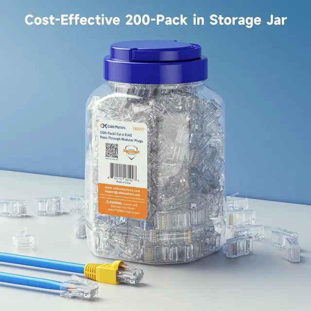 Alt view image 7 of 7 - KEHIPI 200-Pack Cat 6 Pass Through RJ45 Connectors, 50µ Gold Plated (Cat 6 Ends / Cat6 Connector /RJ45 Modular Plugs/Ethernet Plugs/Network Connector) for Solid or Stranded UTP Ethernet Cable