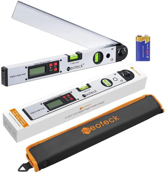 Alt view image 7 of 7 - KEHIPI Aluminum Digital Angle Finder Protractor 225° 16 inch Backlit LCD Digital with Horizontal and Vertical Bubble - Silver