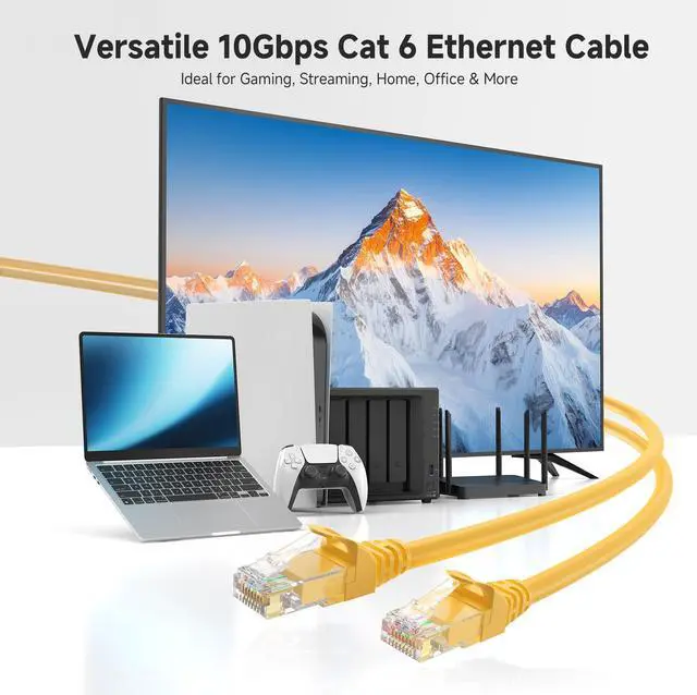 Alt view image 2 of 7 - KEHIPI 10Gbps Snagless Cat 6 Ethernet Cable - 7ft, Cat 6 Cable, Cat6 Cord, Ethernet Cord, Yellow