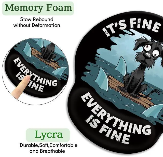 Alt view image 6 of 6 - KEHIPI Funny Dog Ergonomic Mouse Pad with Wrist Rest, Gaming Mouse Pad Wrist Support with Non-Slip Pain Relief PU Base, It's Fine Mouse Pads for Desk Work, Cute Home Office Desk Accessories Decor