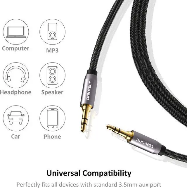 Alt view image 4 of 7 - KEHIPI Top Series Long Audio Cable 16 Feet (5 Meters) - Shielded Aux Cable Cord 3.5mm Male to Male Stereo Auxiliary Cable Cord/Crystal-Nylon Braided / 24K Gold Plated / 99.99% 4N OFC Conductor