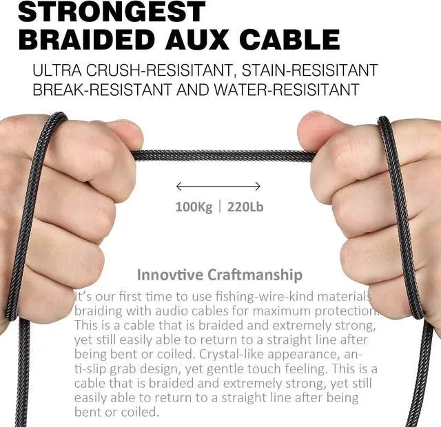 Alt view image 7 of 7 - KEHIPI Top Series Long Audio Cable 16 Feet (5 Meters) - Shielded Aux Cable Cord 3.5mm Male to Male Stereo Auxiliary Cable Cord/Crystal-Nylon Braided / 24K Gold Plated / 99.99% 4N OFC Conductor