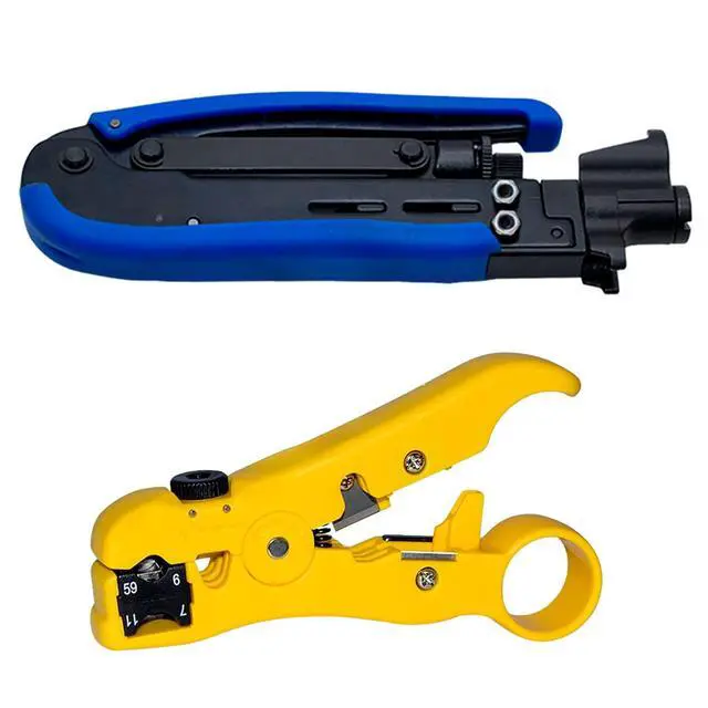 Alt view image 2 of 7 - KEHIPI  Coaxial Cable Crimper - Coax Cable Compression Tool Kit, rg6 rg59 rg11 75-5 75-7, Wire Stripper, 20pcs F Male Connectors, 10pcs Female to Female Connectors