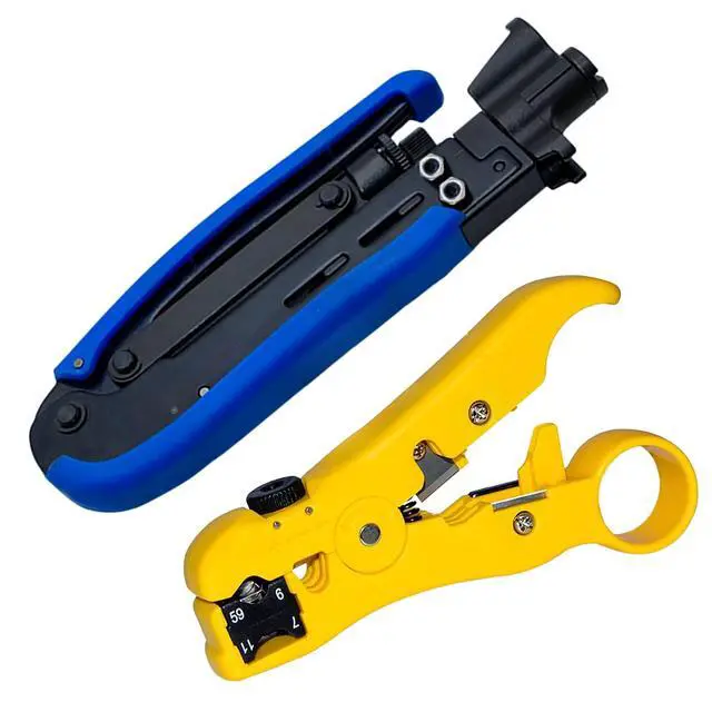 Alt view image 2 of 7 - KEHIPI  Coax Cable Crimper Kit, Coaxial Compression Tool Adjustable RG6 RG59 RG11 75-5 75-7 Coaxial Cable Stripper with 20PCS RG6 Connectors, 10PCS Female to Female Connectors, 6PCS RG11 Connector