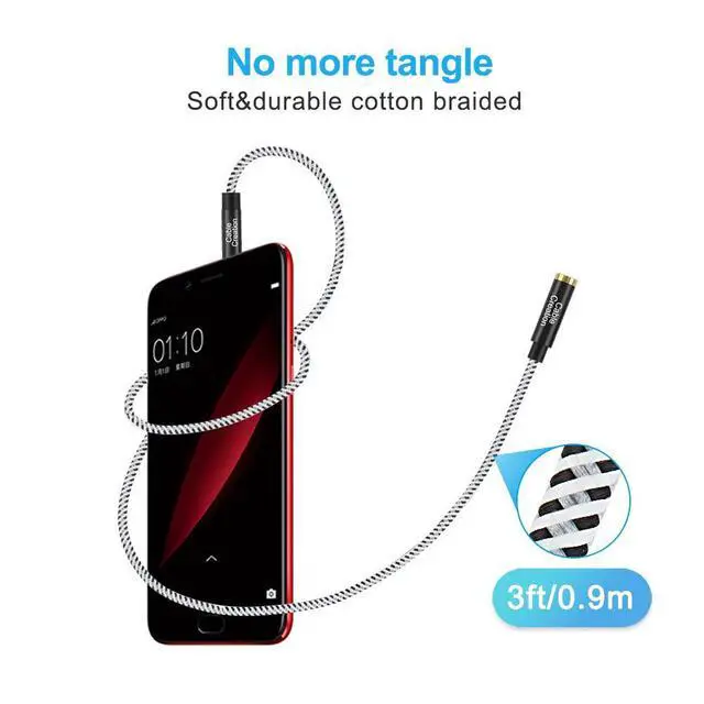 Alt view image 7 of 7 - KEHIPI 3.5mm Headphone Extension Cable, 3.5mm Male to Female Stereo Audio Extension Cable Adapter with Gold Plated Connector, 3 Feet/ 0.9M