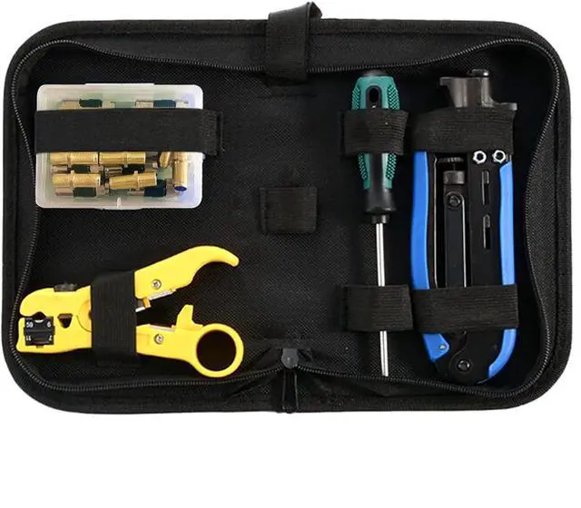 Alt view image 2 of 7 - KEHIPI Coax Cable Crimper Tool Kit, Coaxial Compression Tool for rg6 rg59 rg11, Wire Stripper, 10pcs RG6 F Male and Female Connectors, Screwdriver