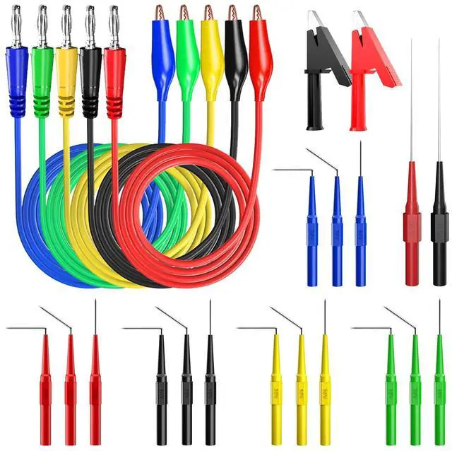KEHIPI  Back Probe Kit Banana Plug to Copper Alligator Clip Automotive Test Leads Set with 3 Configurations Back Probe Pins Extended Length Probes for Car Repairing Diagnostic