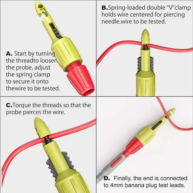 Alt view image 4 of 7 - KEHIPI Multimeter Test Leads Kit 6PCS with Alligator Crocodile Clips, Wire Piercing Probes 4mm Piercing Clip for Multimeter Voltmeter Thermometer Testing