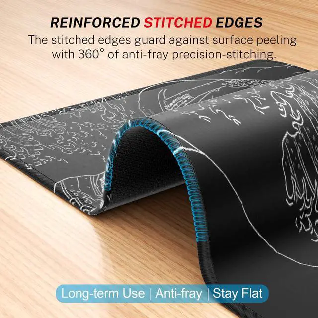 Alt view image 3 of 6 - KEHIPI Mouse Pad [30% Larger] with Anti-fray Stitching, Premium-Textured & Waterproof Computer Mousepad with Non-Slip Rubber Base, Gaming Mouse Mat for Laptop, Office & Home, Kanagawa Wave