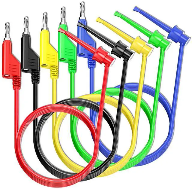 Main image of KEHIPI Banana to Hook Test Leads 5PCS 4mm Stackable Banana Plug to Test Hook Clips Flexible Testing Cable Wires 500V 5A for Multimeter Electrical Testing