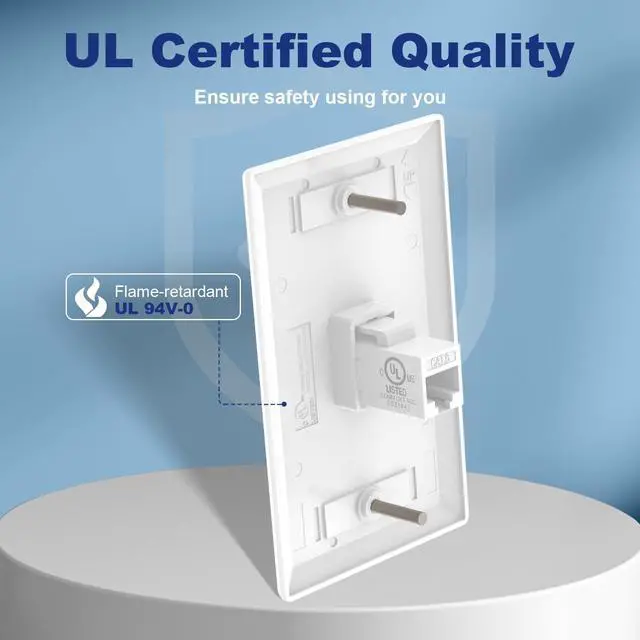 Alt view image 3 of 7 - KEHIPI Ethernet Wall Plate (UL Listed), 1-Port Cat6 Female to Female Wall Jack, Keystone Wall Plate with RJ45 Keystone Inline Coupler, White (2-Pack)