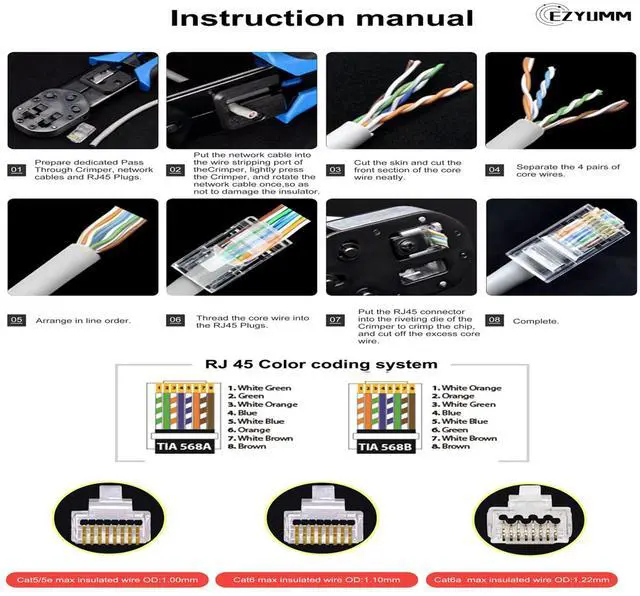 Alt view image 5 of 6 - KEHIPI 100-Pack RJ45 Pass Through Connector, RJ45 Connectors, Premium Cat 6 Connectors 8P8C Gold Plated, Pass Through RJ45 Cat6 Cat 5 Connector Ends for Solid or Stranded UTP Ethernet Cable