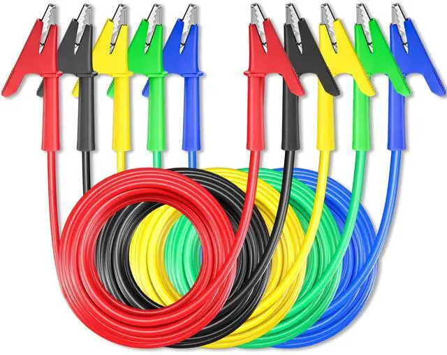 Main image of KEHIPI 5PCS Alligator Clips Test Leads Dual Ended Crocodile Wire Cable with Insulators Clips Test Flexible Copper Cable for Electrical Testing 16.4ft/5m