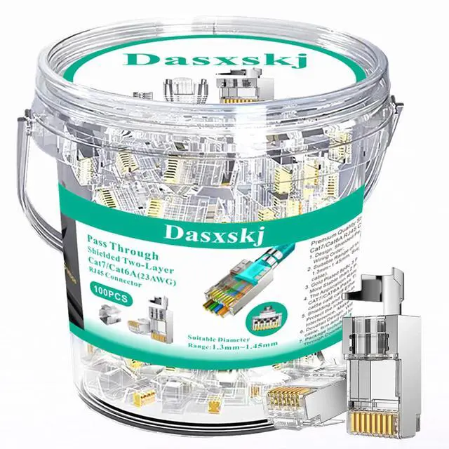 Main image of KEHIPI 100-Pack Cat7 Cat6A Pass Through Shielded RJ45 Connectors Modular Network RJ45 Plugs Ends for Cat7 Cat6A, 100PCS Strain Relief