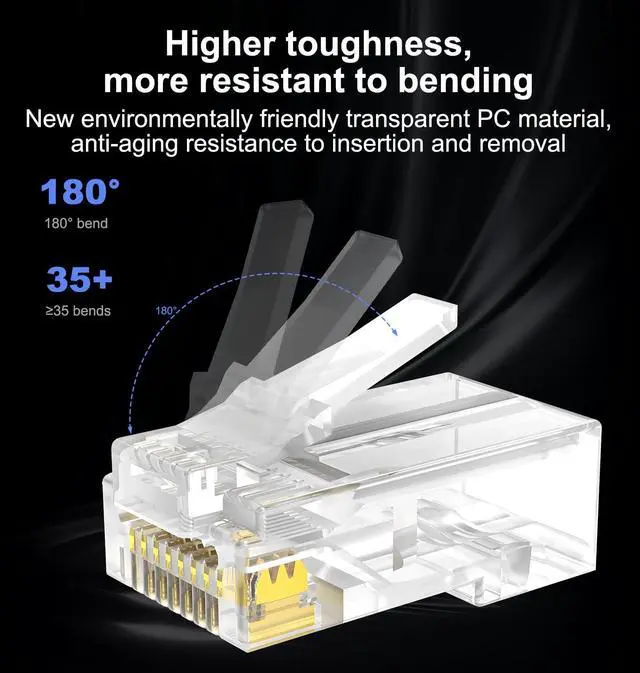 Alt view image 5 of 7 - KEHIPI Cat 6 Pass Through RJ45 Connectors, Supports 24 to 26 AWG RJ45 Crimp Ends UTP Network Plug (50 * Cat6 Plug + 50 * Strain Relief Boots)