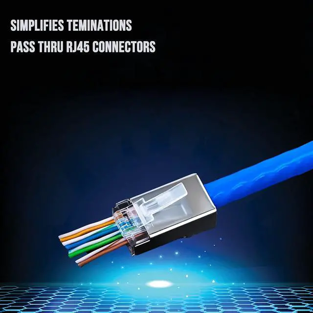 Alt view image 3 of 6 - KEHIPI RJ45 23AWG Cat6a Cat6 Connector Gold Plated 8P8C Pass Through Shield Plug (50pieces)