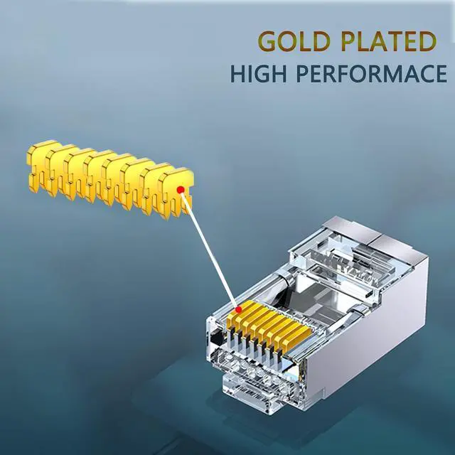 Alt view image 4 of 6 - KEHIPI RJ45 23AWG Cat6a Cat6 Connector Gold Plated 8P8C Pass Through Shield Plug (50pieces)
